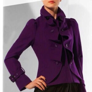 BCBGMAXAZRIA Women Wool and Cashmere  Ruffled Purple Short Coat